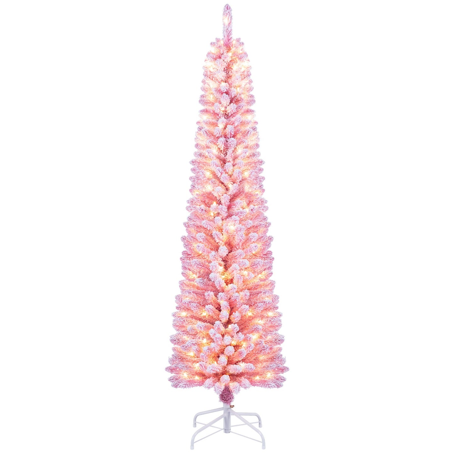 180 cm Pink Artificial Christmas Tree, Pre-lit Pencil Xmas Tree