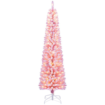 180 cm Pink Artificial Christmas Tree, Pre-lit Pencil Xmas Tree