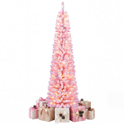 180 cm Pink Artificial Christmas Tree, Pre-lit Pencil Xmas Tree