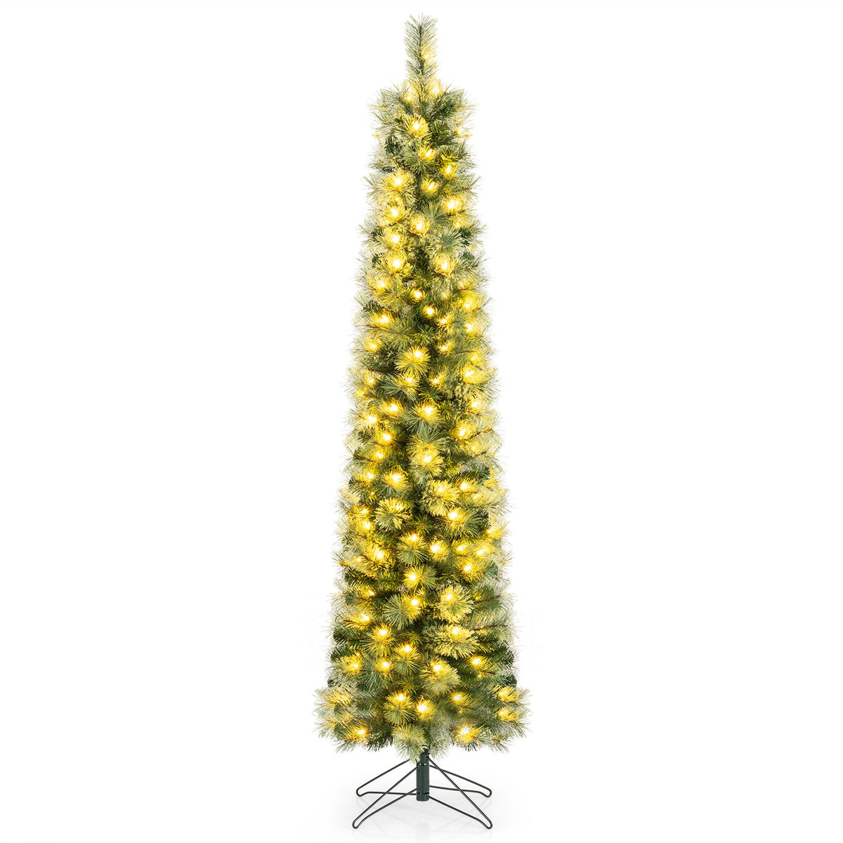 180 cm Pre-lit Pencil Christmas Tree with 120/150 Warm White LED Lights and 8 Modes