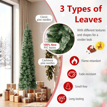 180 cm Pre-lit Pencil Christmas Tree with 120/150 Warm White LED Lights and 8 Modes