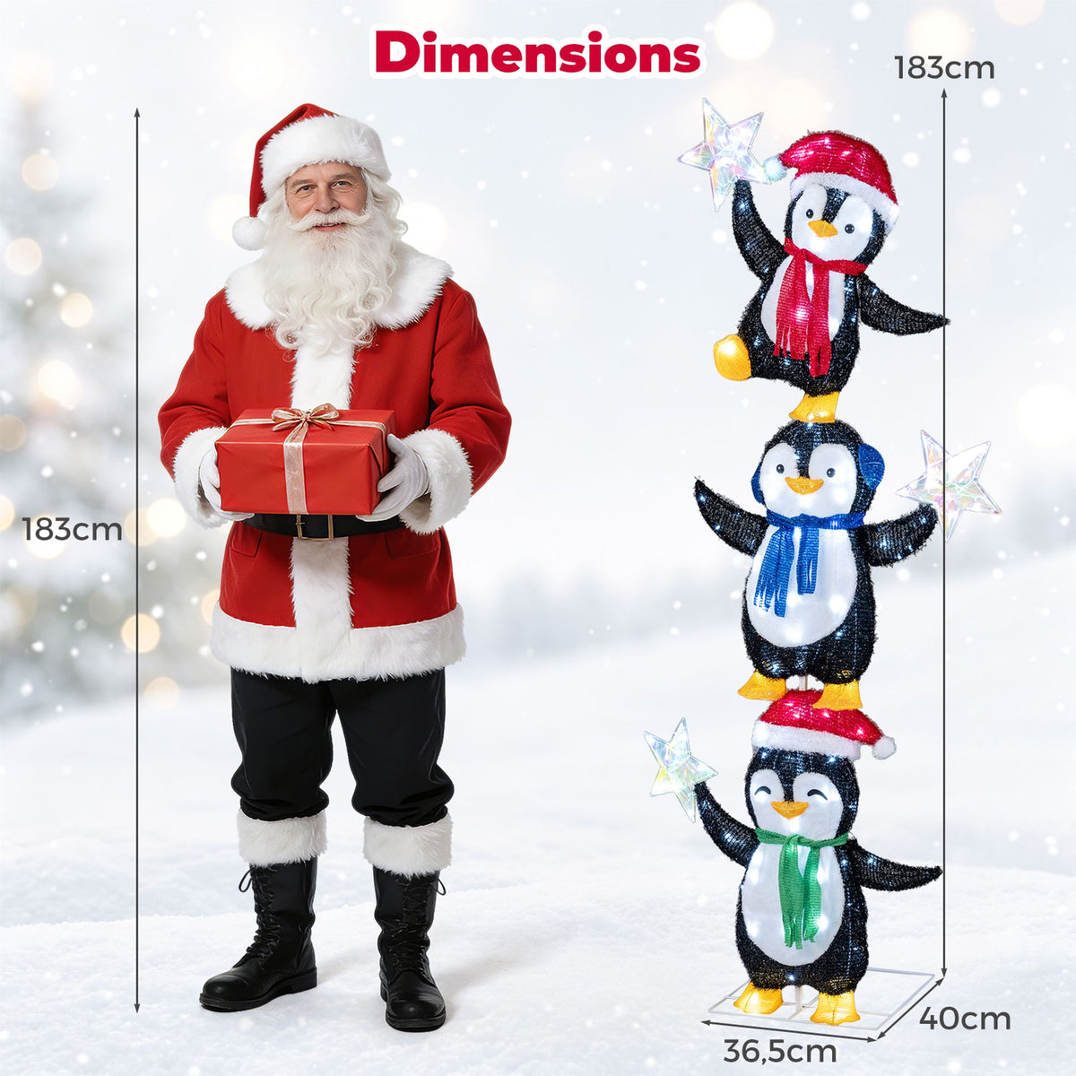 180 cm Pre-lit Penguin Christmas Yard Decoration with Cold White LED Lights
