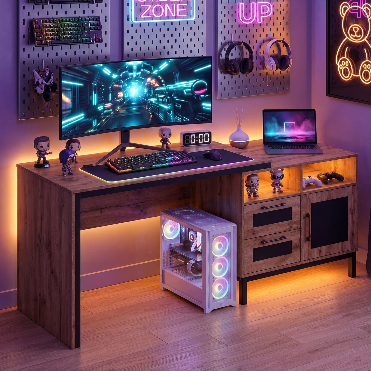 180 cm Wooden Executive Desk with Open Compartments-Natural