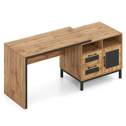180 cm Wooden Executive Desk with Open Compartments-Natural