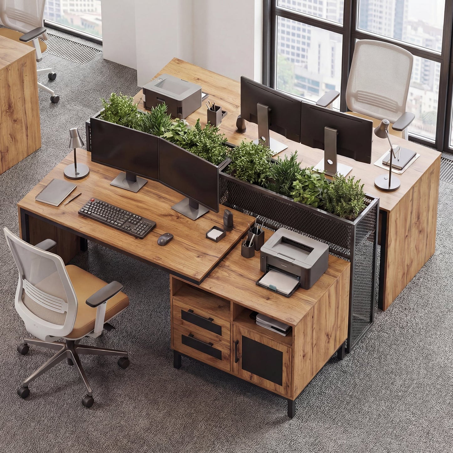 180 cm Wooden Executive Desk with Open Compartments-Natural