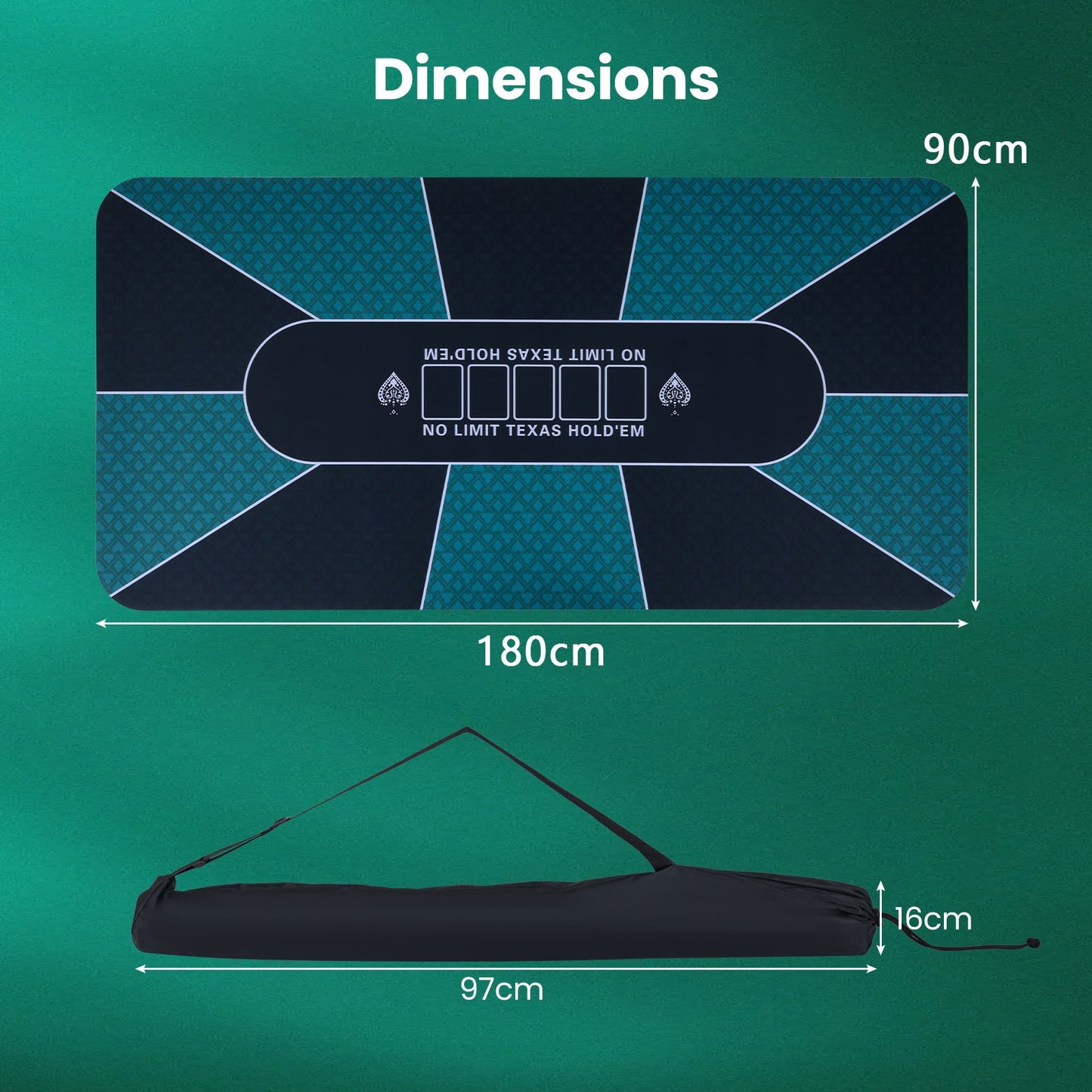180 x 90 CM Poker Table Top with Water-repellent Surface-Green