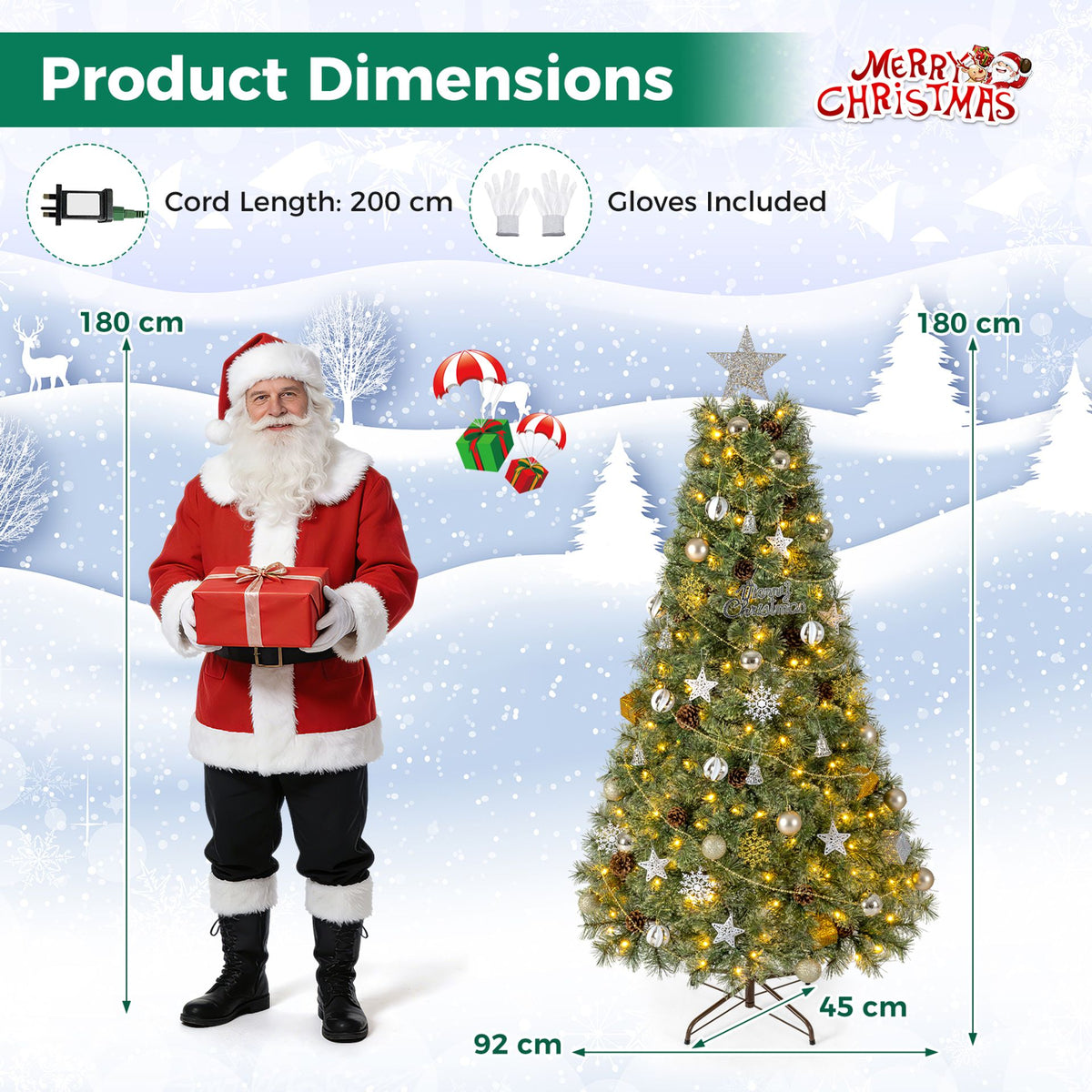 180CM Christmas Tree with Ornaments 360 Lush Branch Tips
