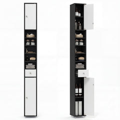 180CM Tall Freestanding Bathroom Cabinet with 2 Doors and 1 Drawer-Black and White