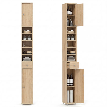 180CM Tall Freestanding Bathroom Cabinet with 2 Doors and 1 Drawer-Natural