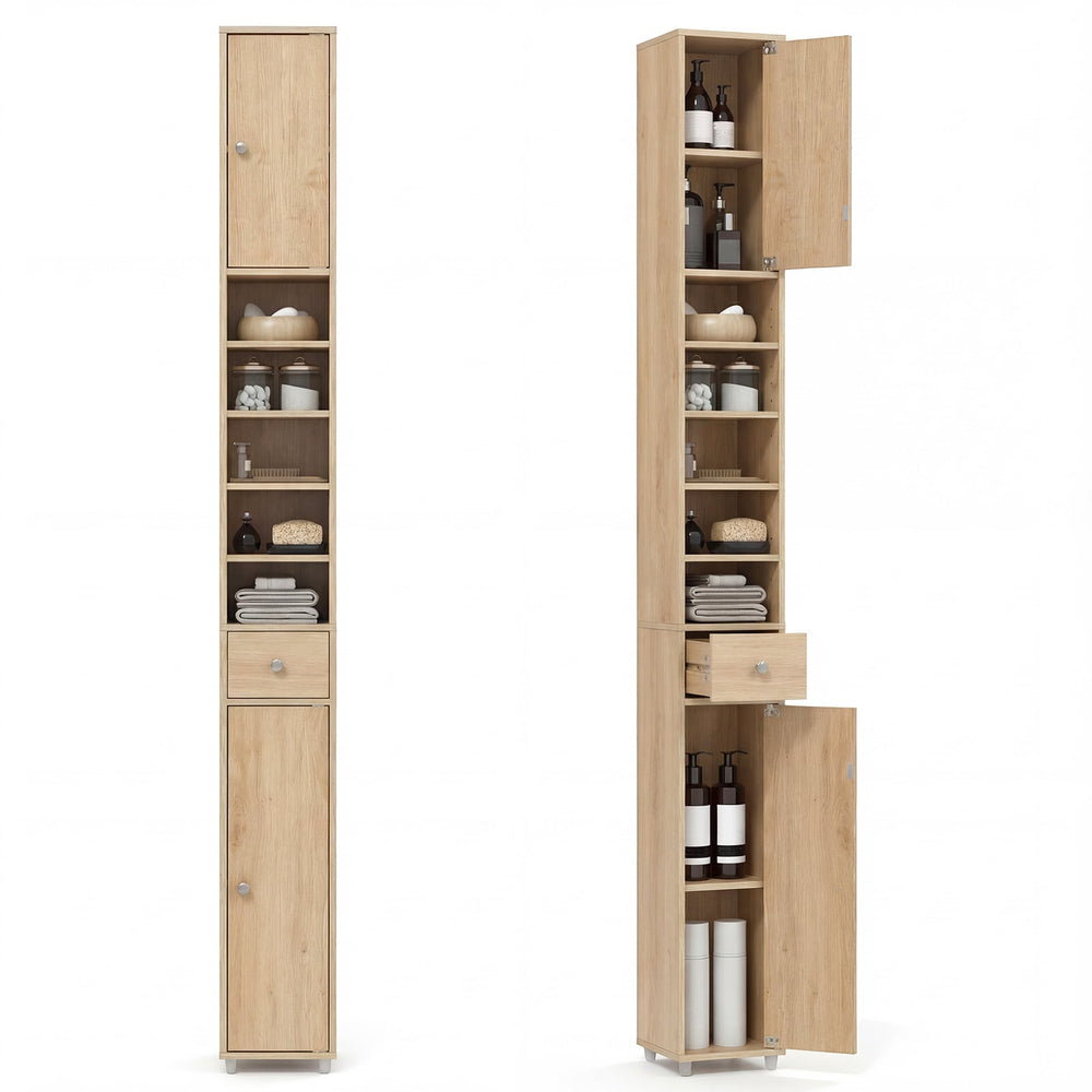 180CM Tall Freestanding Bathroom Cabinet with 2 Doors and 1 Drawer-Natural