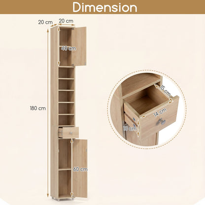 180CM Tall Freestanding Bathroom Cabinet with 2 Doors and 1 Drawer-Natural