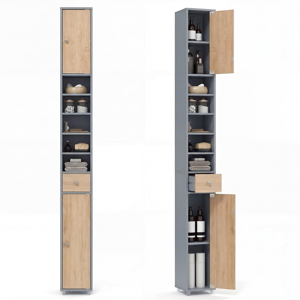 180CM Tall Freestanding Bathroom Cabinet with 2 Doors and 1 Drawer-Oak