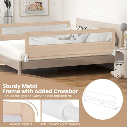 Foldable Mesh Bed Rail with Safety Straps for Toddlers-Beige