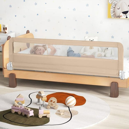 Foldable Mesh Bed Rail with Safety Straps for Toddlers-Beige