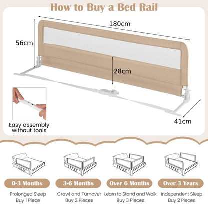 Foldable Mesh Bed Rail with Safety Straps for Toddlers-Beige
