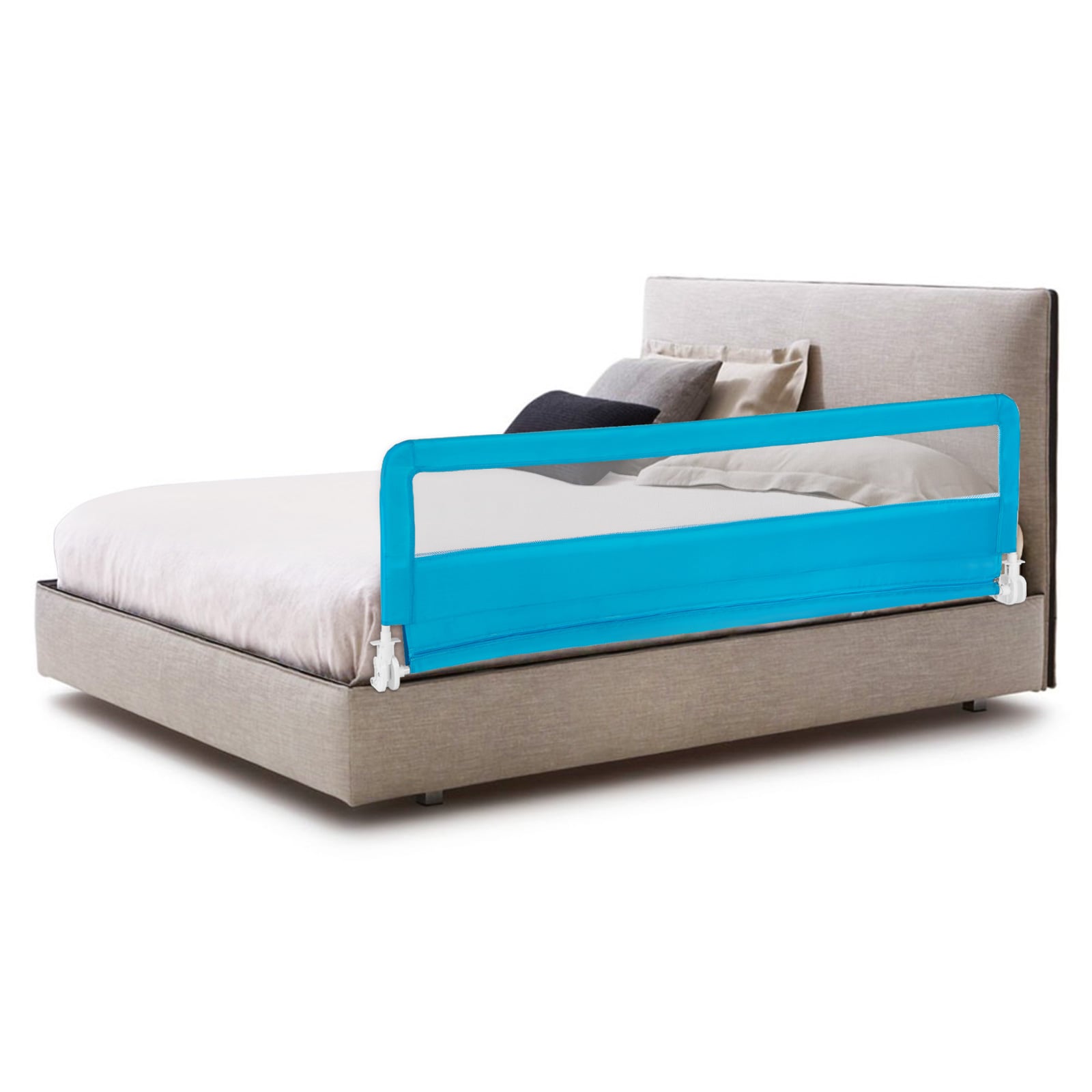 180CM Foldable Baby Bed Rail Guard with Removable Cover and Safety Strap-Blue