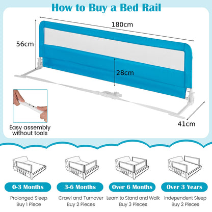 180CM Foldable Baby Bed Rail Guard with Removable Cover and Safety Strap-Blue