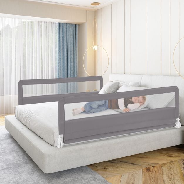 Foldable Mesh Bed Rail with Safety Straps for Toddlers-Grey