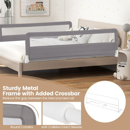 Foldable Mesh Bed Rail with Safety Straps for Toddlers-Grey