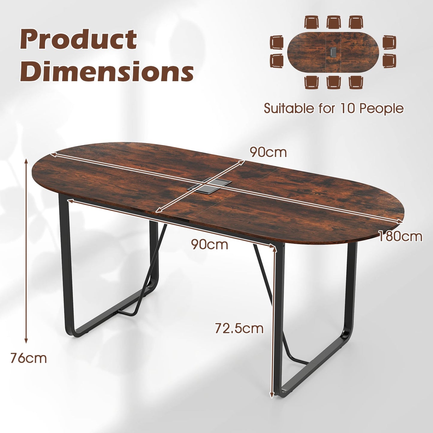 180 CM Executive Table Oval Home Office Table with Cable Management Hole-Rustic Brown