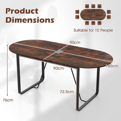 180 CM Executive Table Oval Home Office Table with Cable Management Hole-Rustic Brown