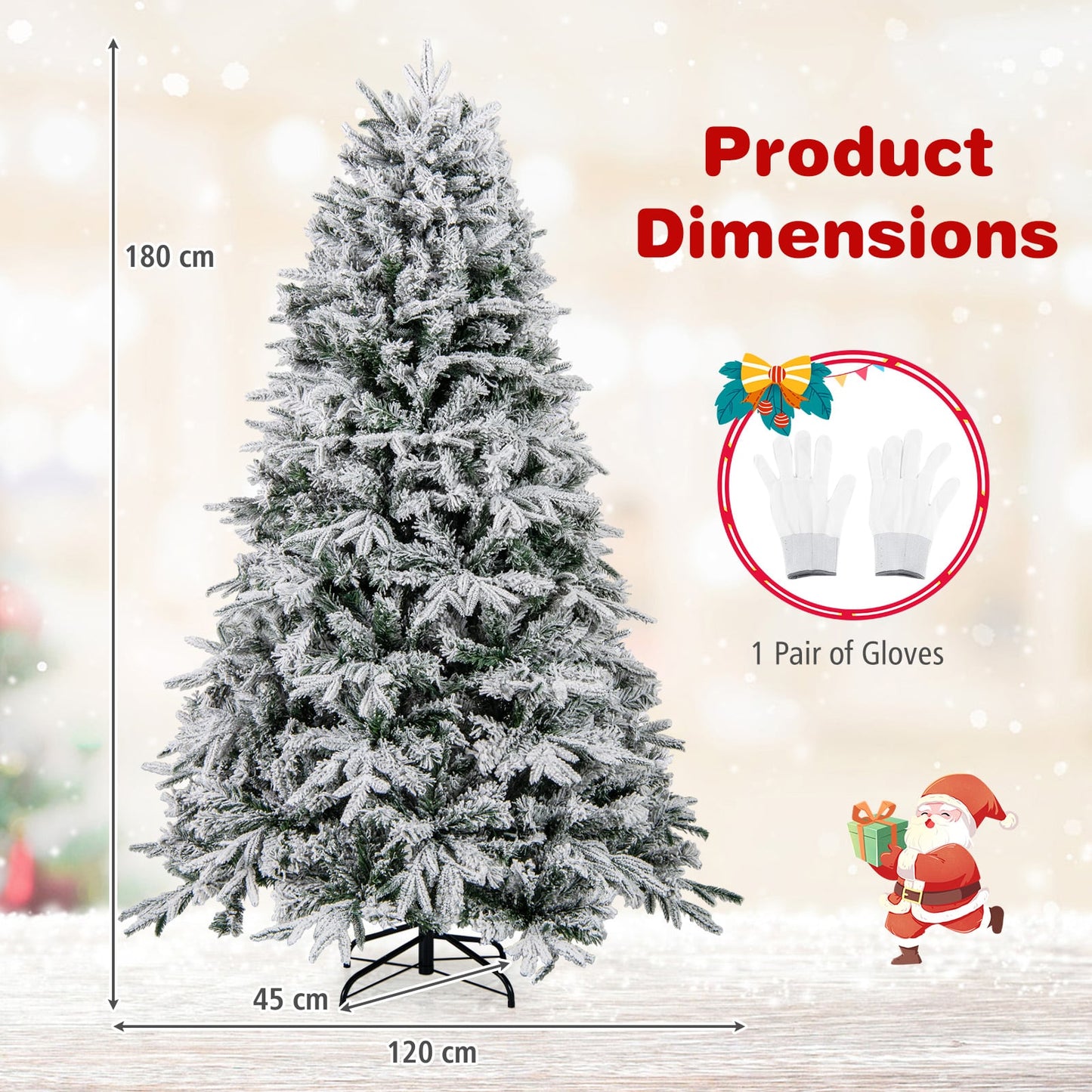 180 cm Artificial Christmas Tree Pre-lit Hinged Xmas Tree with 270 Warm White LED Lights-1.8M