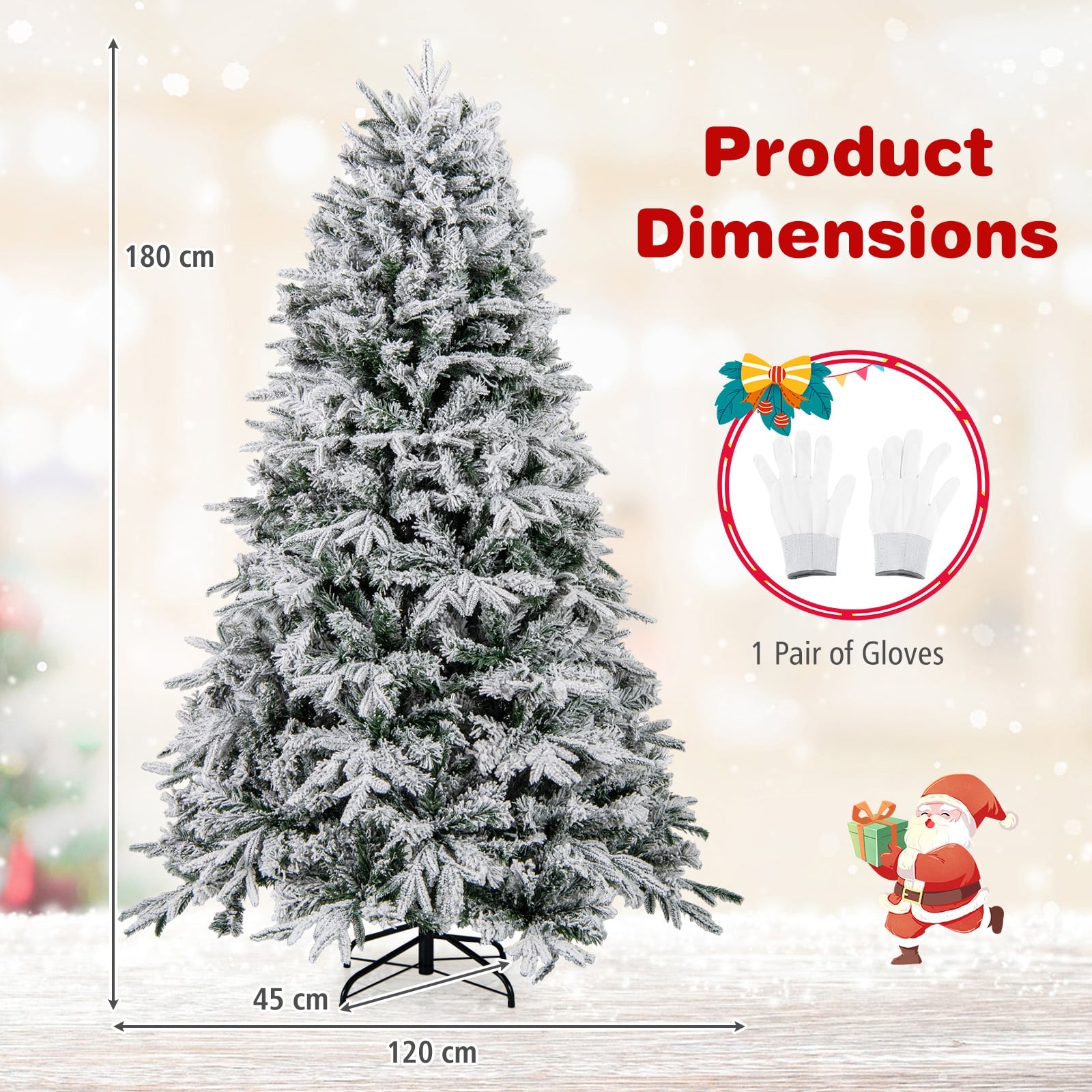 180 cm Artificial Christmas Tree Pre-lit Hinged Xmas Tree with 270 Warm White LED Lights-1.8M