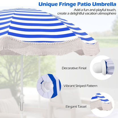 180 cm Outdoor Fringe Patio Umbrella with Carrying Bag-Blue