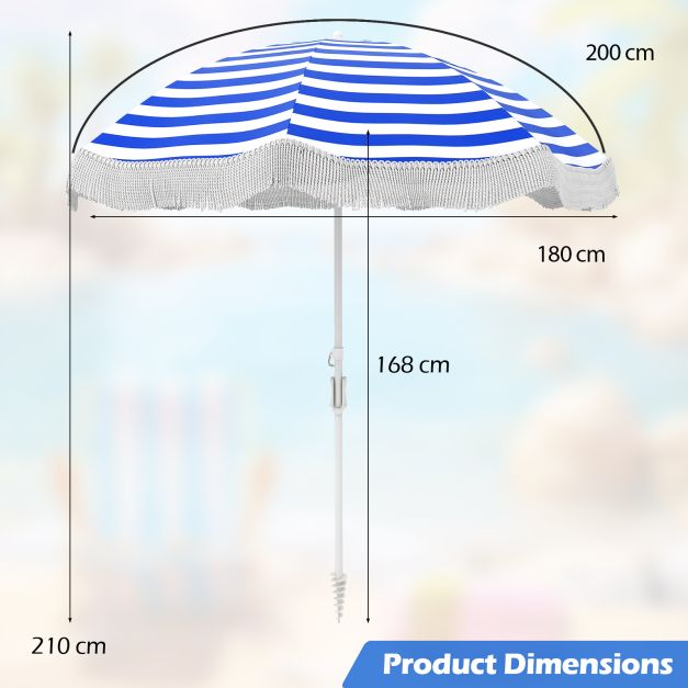 180 cm Outdoor Fringe Patio Umbrella with Carrying Bag-Blue