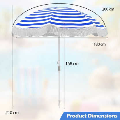 180 cm Outdoor Fringe Patio Umbrella with Carrying Bag-Blue