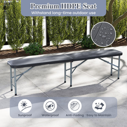 180cm Plastic Folding Bench with 300 kg Capacity and Handle Lock-Grey