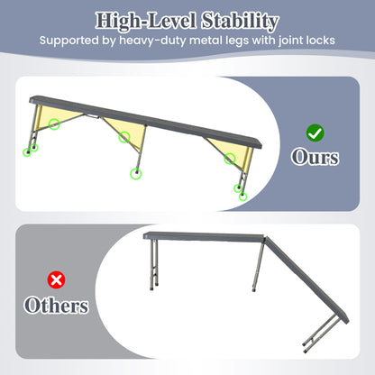 180cm Plastic Folding Bench with 300 kg Capacity and Handle Lock-Grey