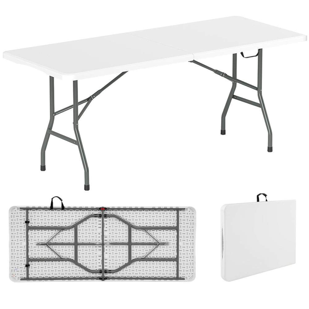 180 cm Portable Folding Dining Table with HDPE Tabletop and Safe Lock Mechanism-White