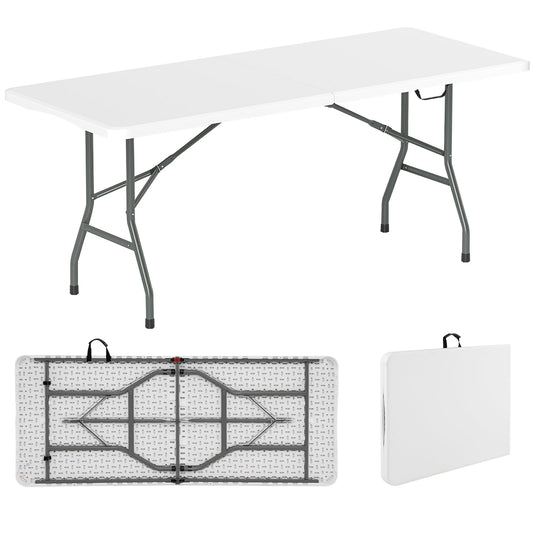 180 cm Portable Folding Dining Table with HDPE Tabletop and Safe Lock Mechanism-White