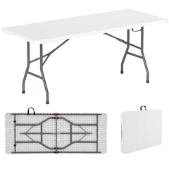 180 cm Portable Folding Dining Table with HDPE Tabletop and Safe Lock Mechanism-White
