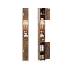 180 cm Tall Bathroom Cabinet Narrow Storage Organizer with 3 Doors and Adjustable Shelves-Rustic Brown
