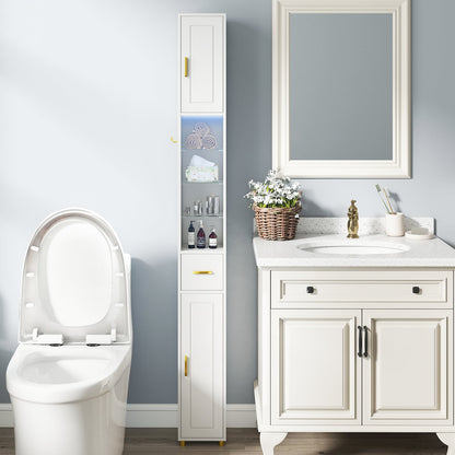180 cm Tall Bathroom Cabinet Narrow Storage Organizer with 3 Doors and Adjustable Shelves-White