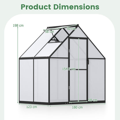 180 x 123 CM Polycarbonate Greenhouse Large Walk-in Aluminum Sunroom-Transparent