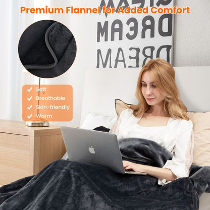 180 x 130 CM Electric Heated Throw Blanket with 10 Heat Settings-Grey