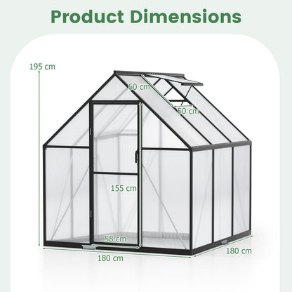 180 x 180CM Large Walk-in Aluminum Greenhouse-Transparent