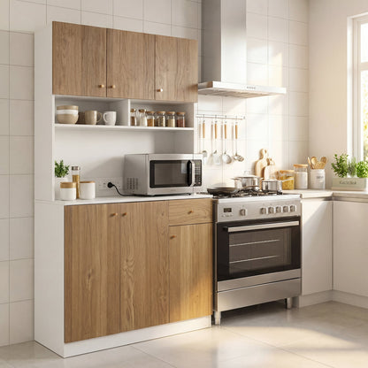 180cm Tall Pantry Cabinet with Outlets and Anti-Tipping Kits-Natural