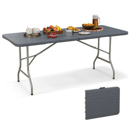 180 cm Portable Folding Table with Safe Lock and Carrying Handle-Grey