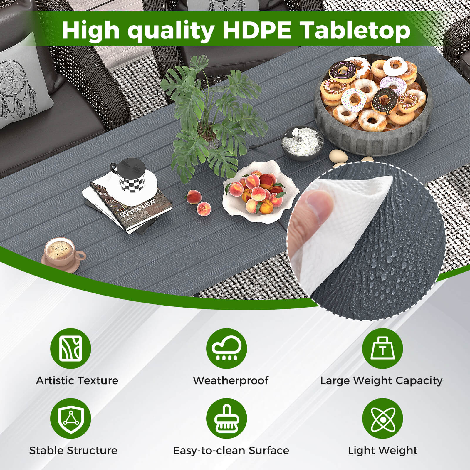 180 cm Portable Folding Table with Safe Lock and Carrying Handle-Grey