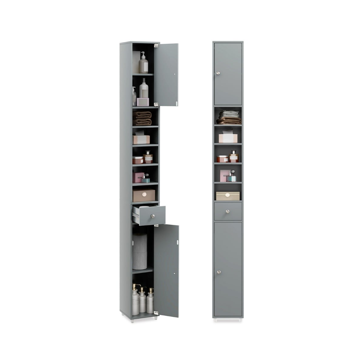 180CM Tall Freestanding Bathroom Cabinet with 2 Doors and 1 Drawer-Grey