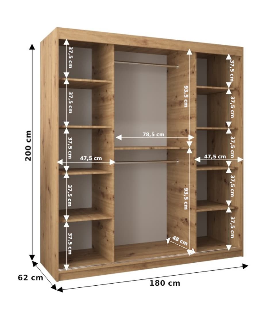 Uppsala T3 Sliding Door Wardrobe 180cm