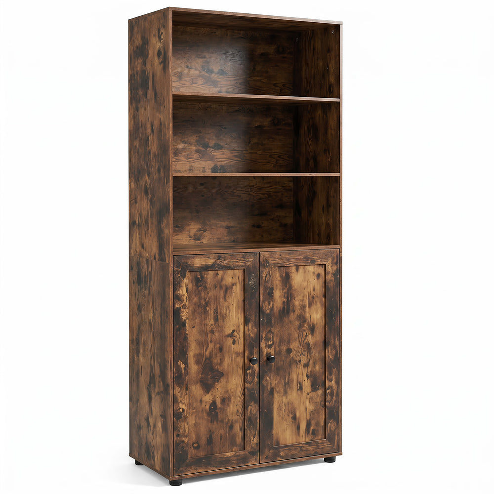 181 CM Tall Bookcase with 3 Shelves and Adjustable Shelf for Home Office-Coffee