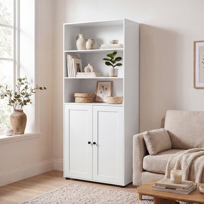 181 CM Tall Bookcase with 3 Shelves and Adjustable Shelf for Home Office-White