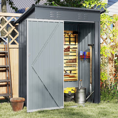 181 x 153 cm Outdoor Storage Shed with Sloped Roof 2 Vents and Lockable Door-Grey