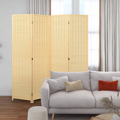 4-Panel Portable Room Divider Screen-Natural