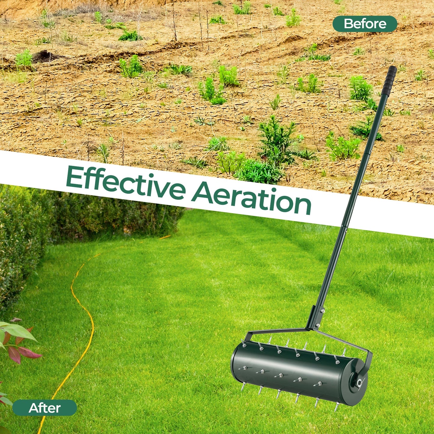 18/21 Inch Manual Lawn Aerator with Detachable Handle and Tine Spikes-21 inches
